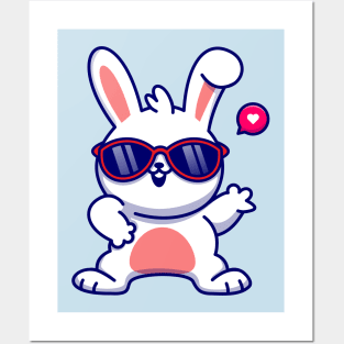 Cute Rabbit Dance Wearing Glasses Cartoon Posters and Art